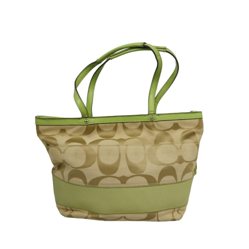 COACH Signature Canvas Tote Shoulder Bag Beige/Green