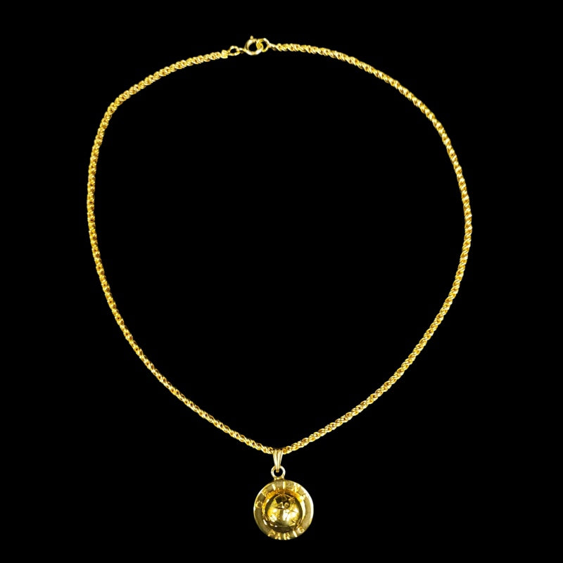 CELINE Vintage Circle Logo Medallion Pendant Necklace Gold Tone Hardware