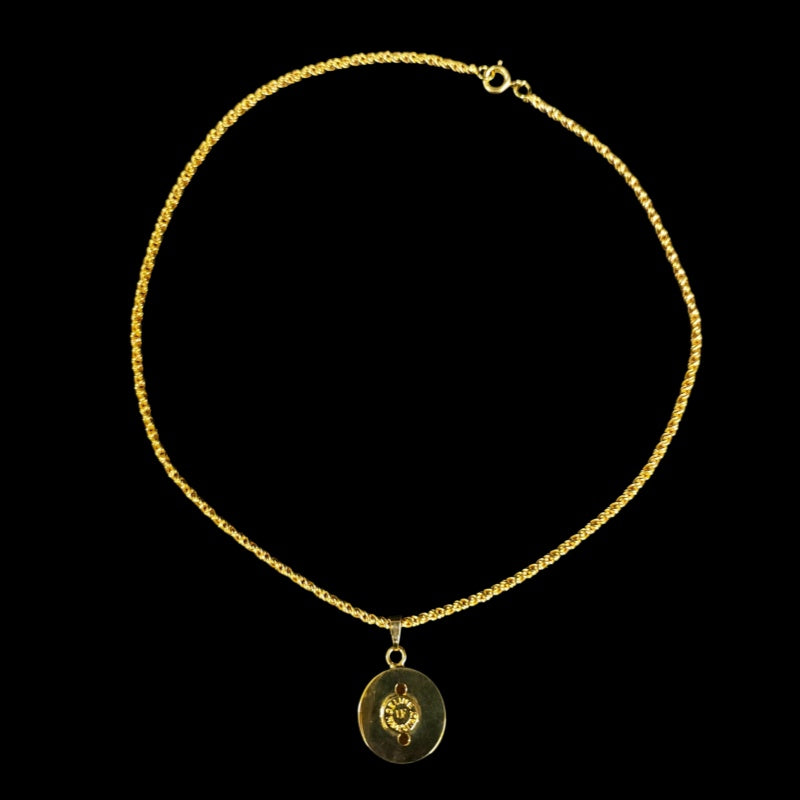 CELINE Vintage Circle Logo Medallion Pendant Necklace Gold Tone Hardware