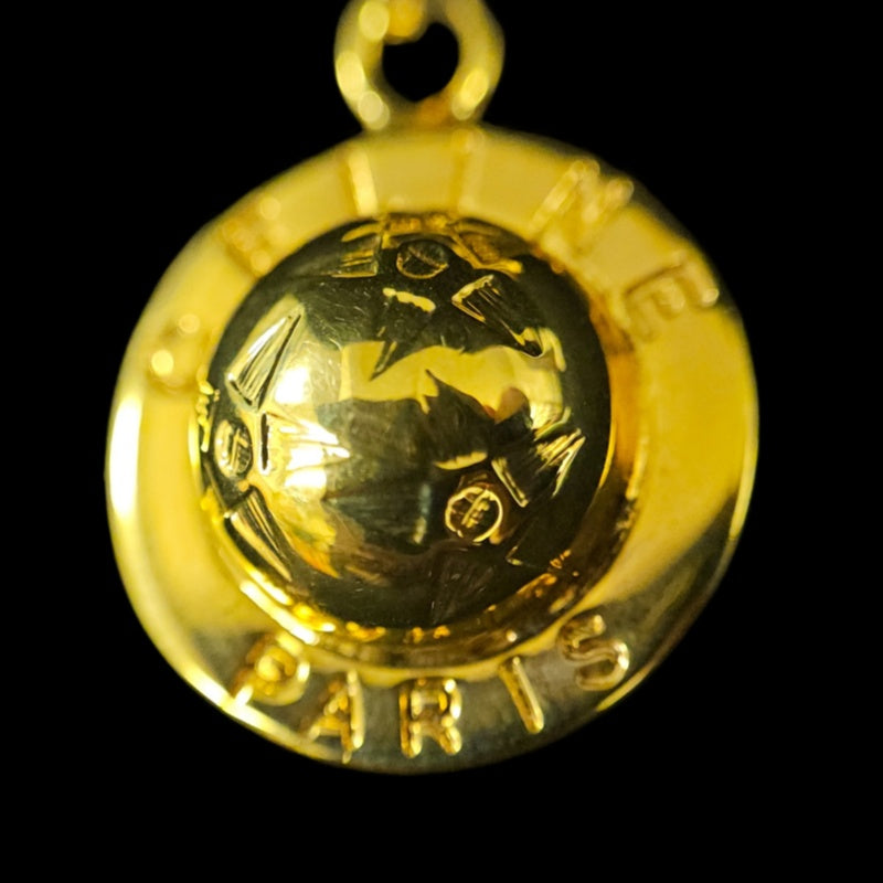 CELINE Vintage Circle Logo Medallion Pendant Necklace Gold Tone Hardware