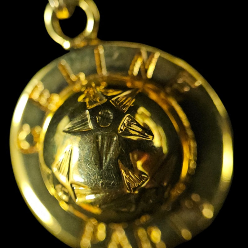 CELINE Vintage Circle Logo Medallion Pendant Necklace Gold Tone Hardware