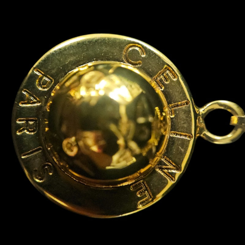 CELINE Vintage Circle Logo Medallion Pendant Necklace Gold Tone Hardware