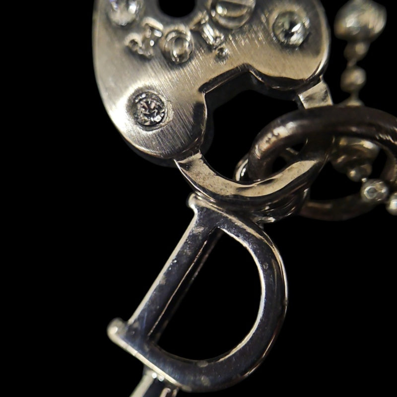 DIOR  Vintage 925 Sterling Silver Heart & Key Pendant Necklace Silver Tone Hardware