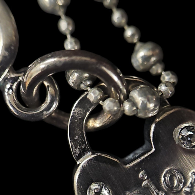 DIOR  Vintage 925 Sterling Silver Heart & Key Pendant Necklace Silver Tone Hardware