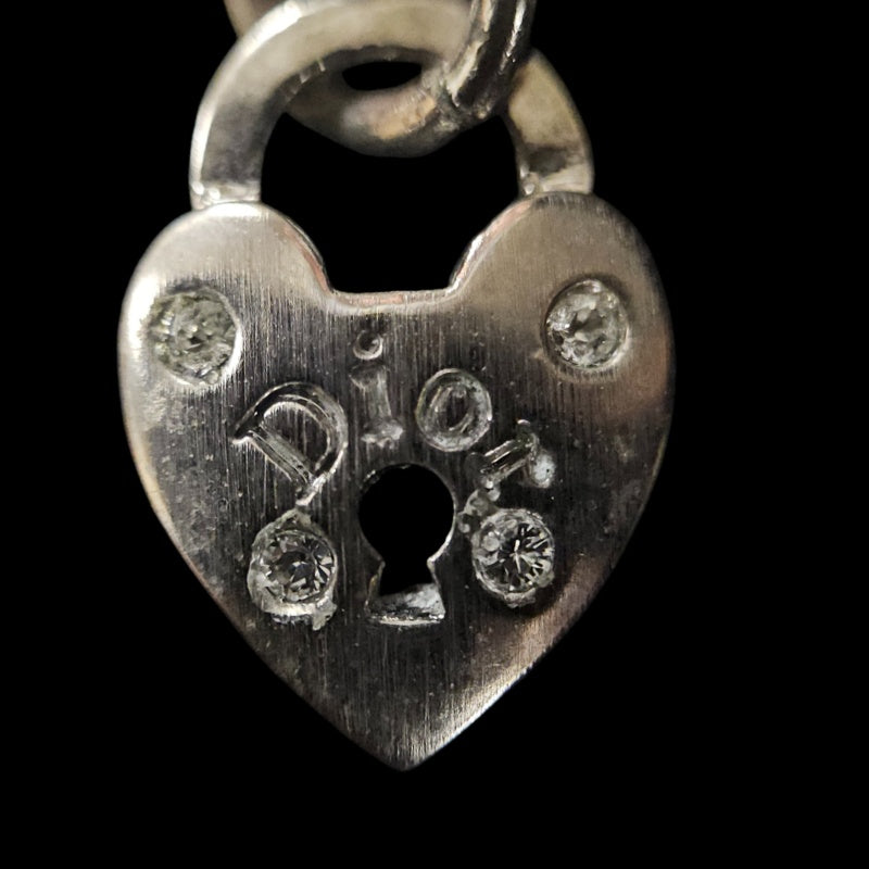 DIOR  Vintage 925 Sterling Silver Heart & Key Pendant Necklace Silver Tone Hardware