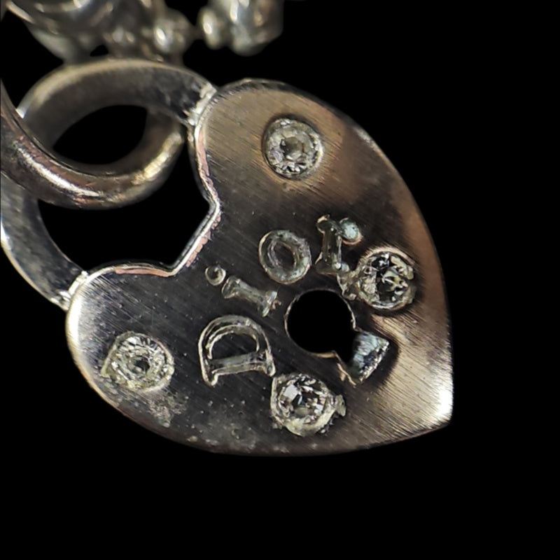 DIOR  Vintage 925 Sterling Silver Heart & Key Pendant Necklace Silver Tone Hardware
