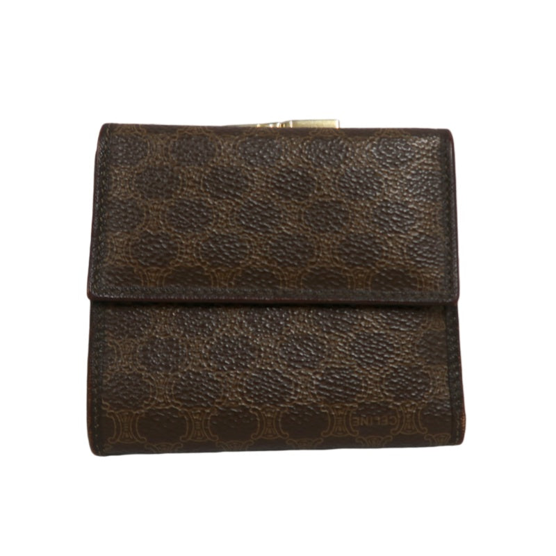 CELINE Macadam Tri-fold Kiss-Lock Wallet, Brown PVC