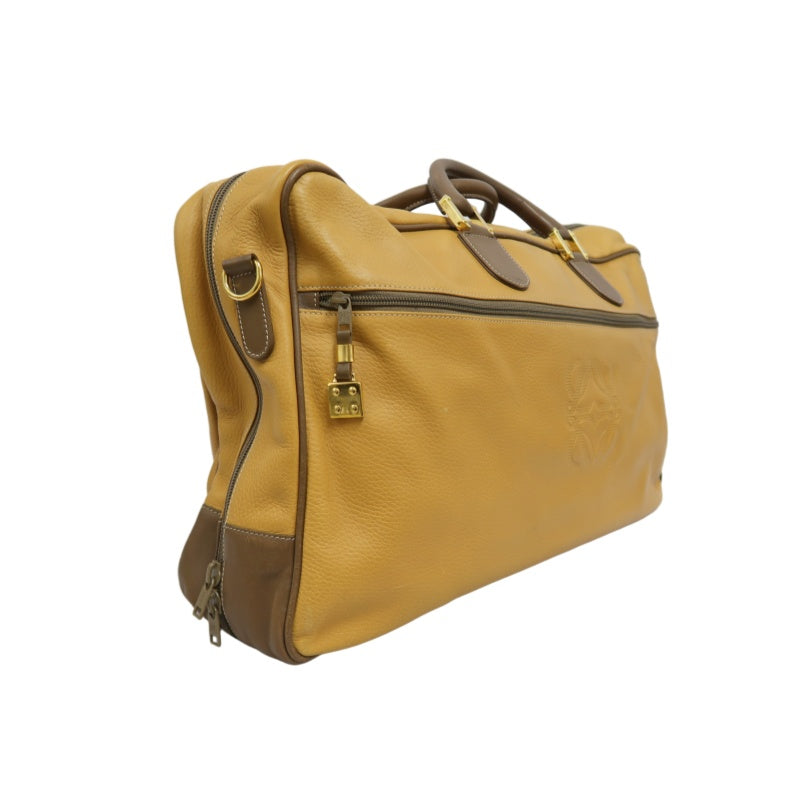 LOEWE Anagram Boston Bag Leather Tan Brown With Lock, Dust Bag, Shoulder Strap And 2 Keys