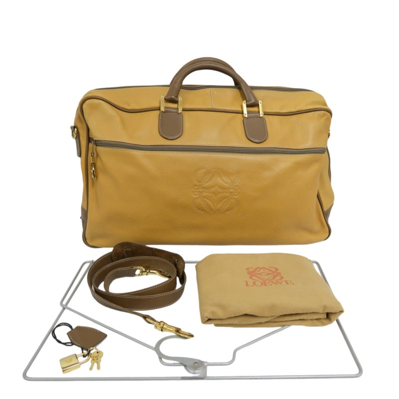 LOEWE Anagram Boston Bag Leather Tan Brown With Lock, Dust Bag, Shoulder Strap And 2 Keys
