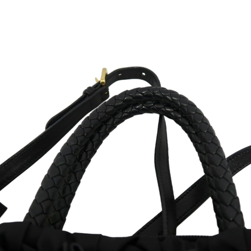 PRADA Ribbon Nylon Handbag Black with Gold Hardware & Shoulder Strap