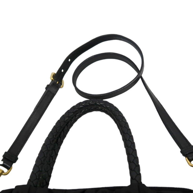 PRADA Ribbon Nylon Handbag Black with Gold Hardware & Shoulder Strap