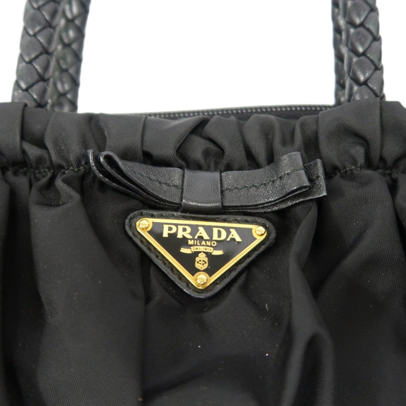 PRADA Ribbon Nylon Handbag Black with Gold Hardware & Shoulder Strap