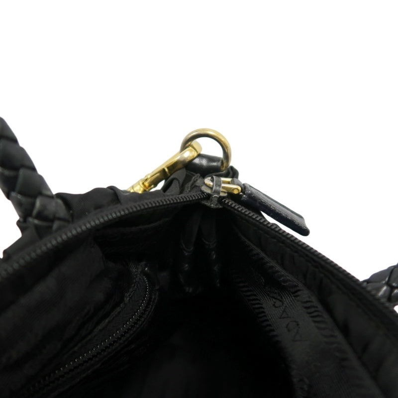 PRADA Ribbon Nylon Handbag Black with Gold Hardware & Shoulder Strap