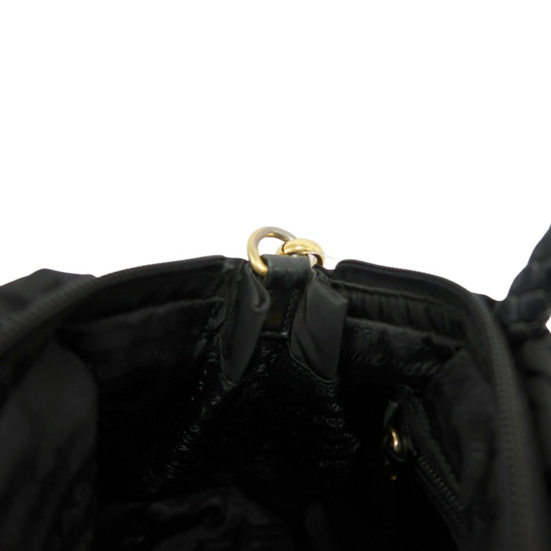 PRADA Ribbon Nylon Handbag Black with Gold Hardware & Shoulder Strap