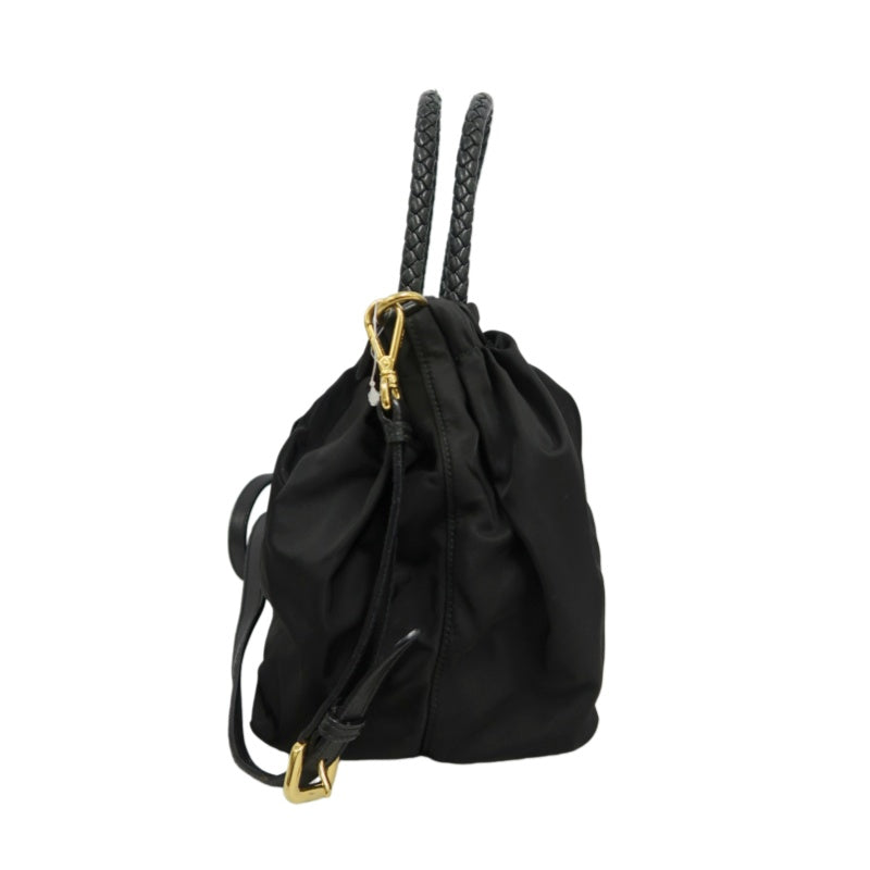 PRADA Ribbon Nylon Handbag Black with Gold Hardware & Shoulder Strap