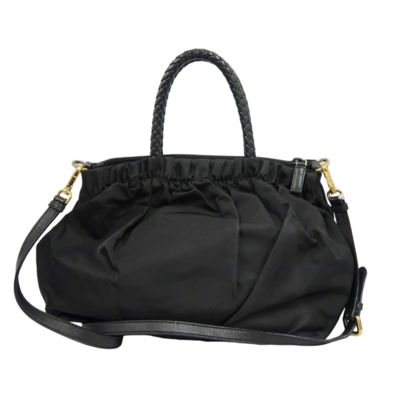 PRADA Ribbon Nylon Handbag Black with Gold Hardware & Shoulder Strap