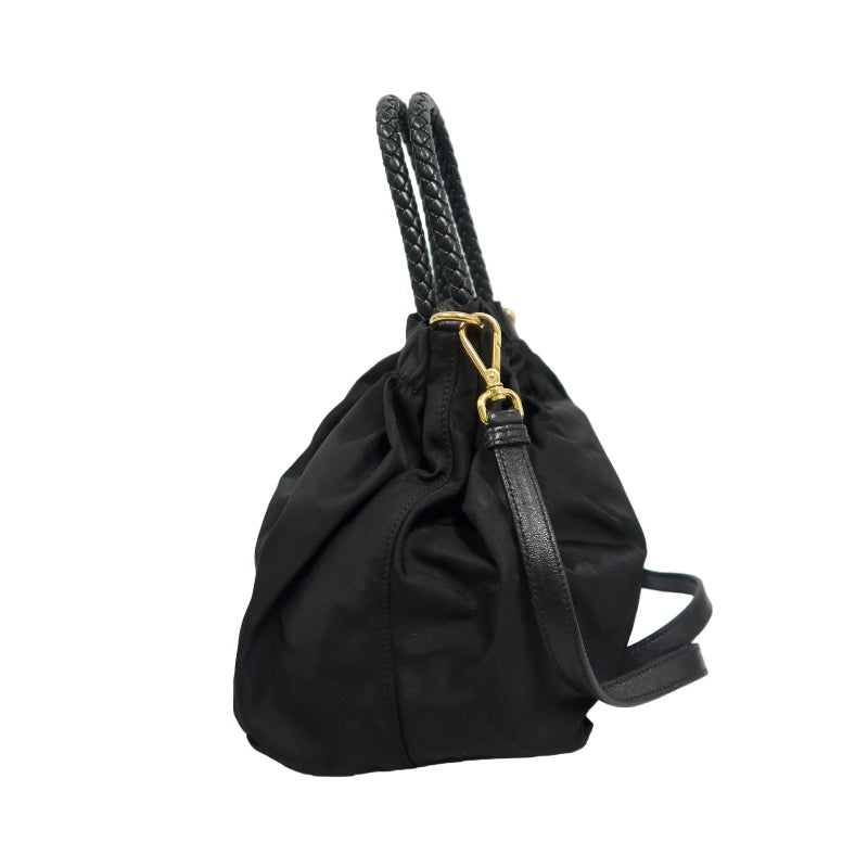 PRADA Ribbon Nylon Handbag Black with Gold Hardware & Shoulder Strap