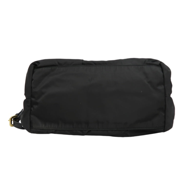 PRADA Ribbon Nylon Handbag Black with Gold Hardware & Shoulder Strap