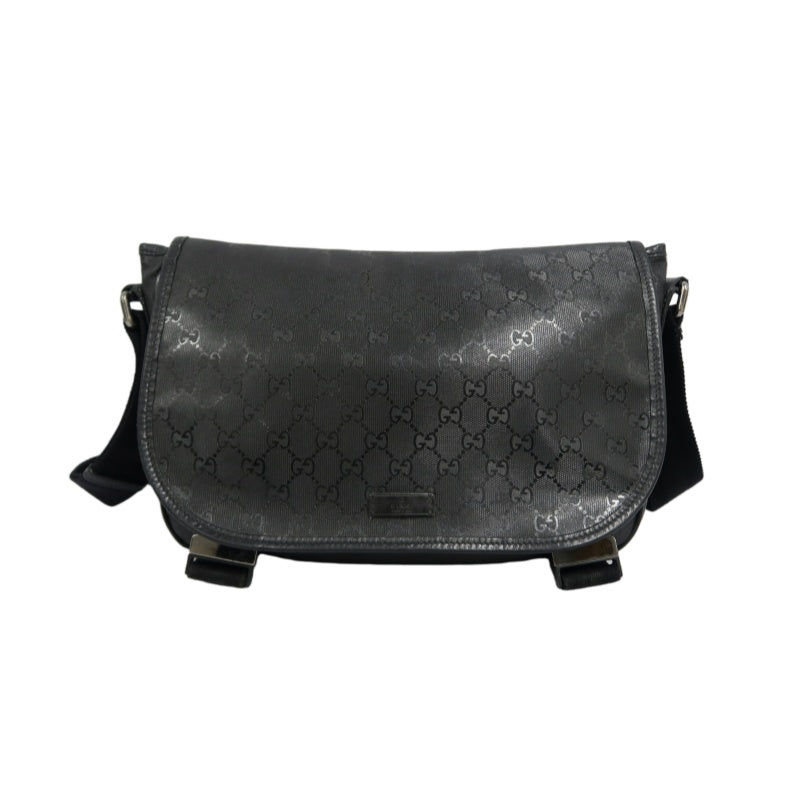 GUCCI GG Imprime Shoulder Bag Black Silver Hardware PVC Flap Crossbody Bag