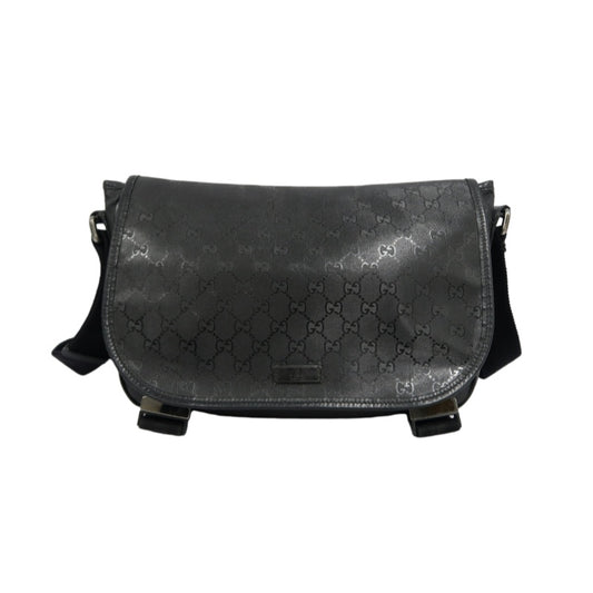 GUCCI GG Imprime Shoulder Bag Black Silver Hardware PVC Flap Crossbody Bag