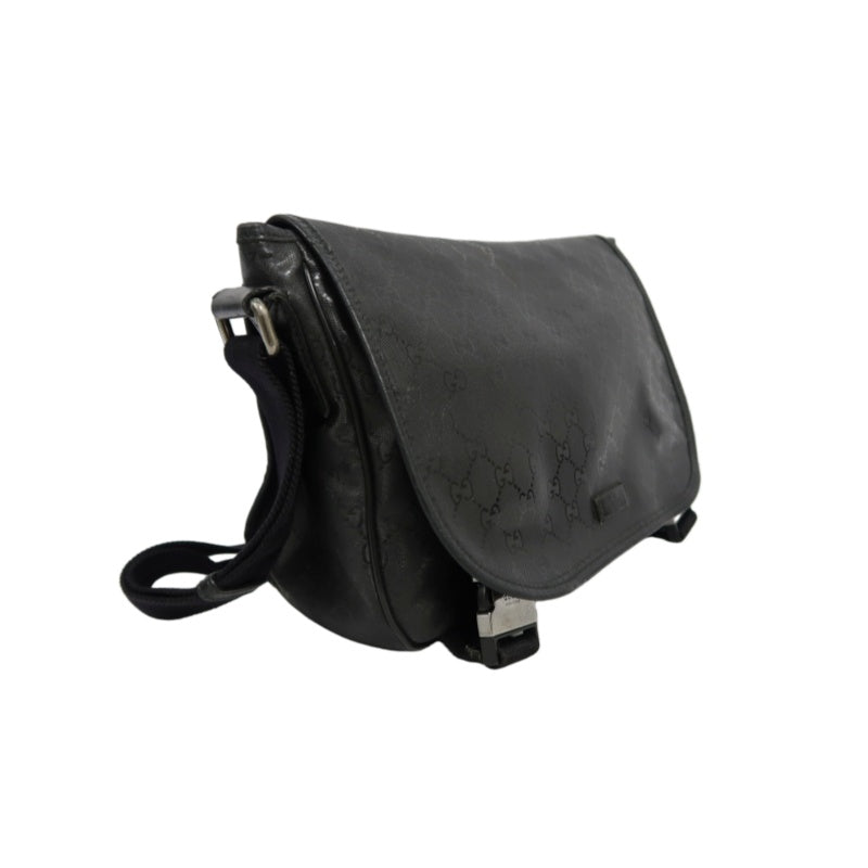 GUCCI GG Imprime Shoulder Bag Black Silver Hardware PVC Flap Crossbody Bag