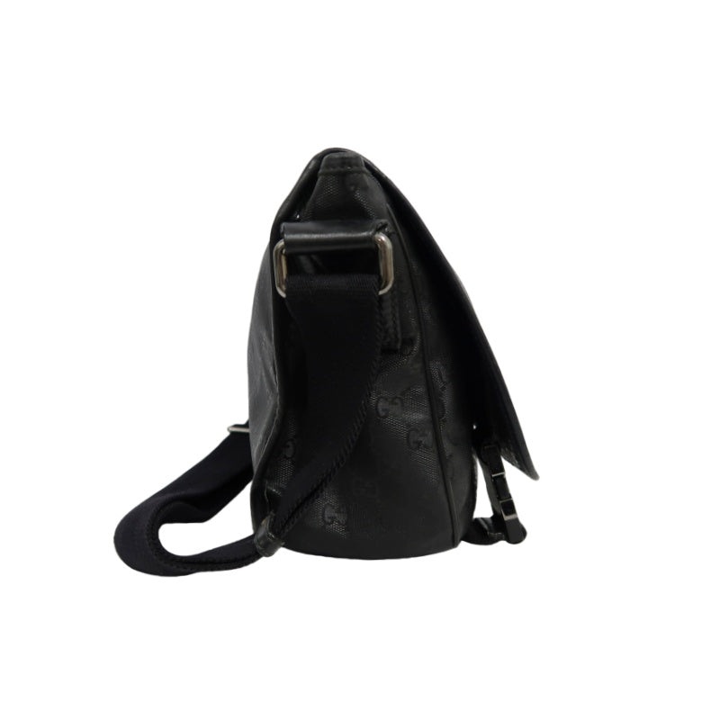 GUCCI GG Imprime Shoulder Bag Black Silver Hardware PVC Flap Crossbody Bag