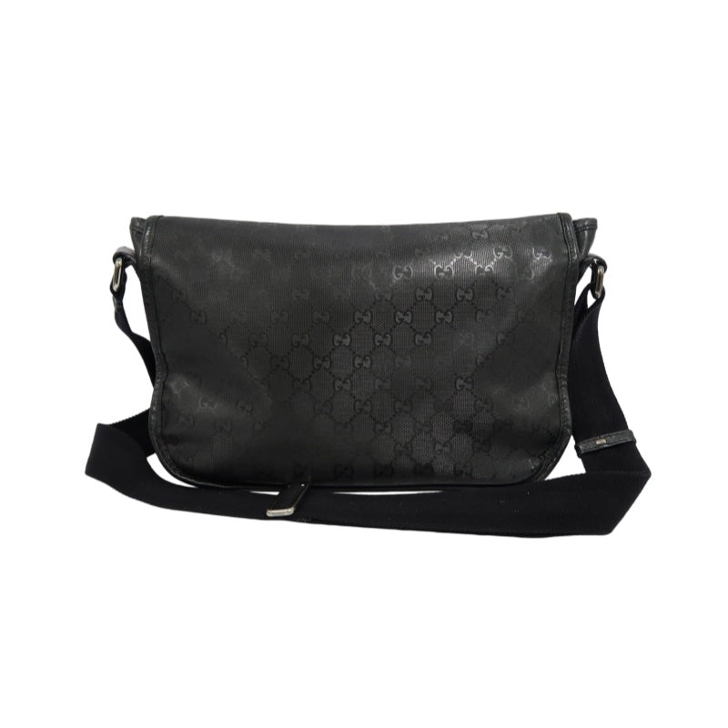 GUCCI GG Imprime Shoulder Bag Black Silver Hardware PVC Flap Crossbody Bag
