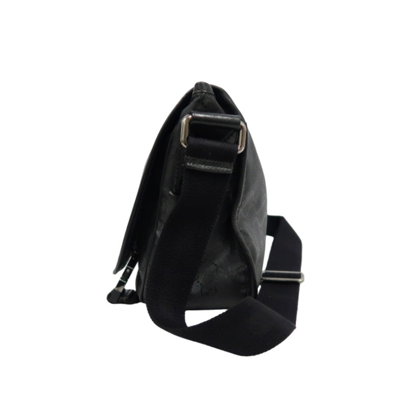GUCCI GG Imprime Shoulder Bag Black Silver Hardware PVC Flap Crossbody Bag