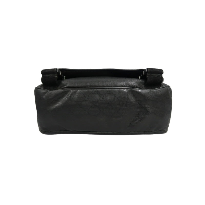GUCCI GG Imprime Shoulder Bag Black Silver Hardware PVC Flap Crossbody Bag