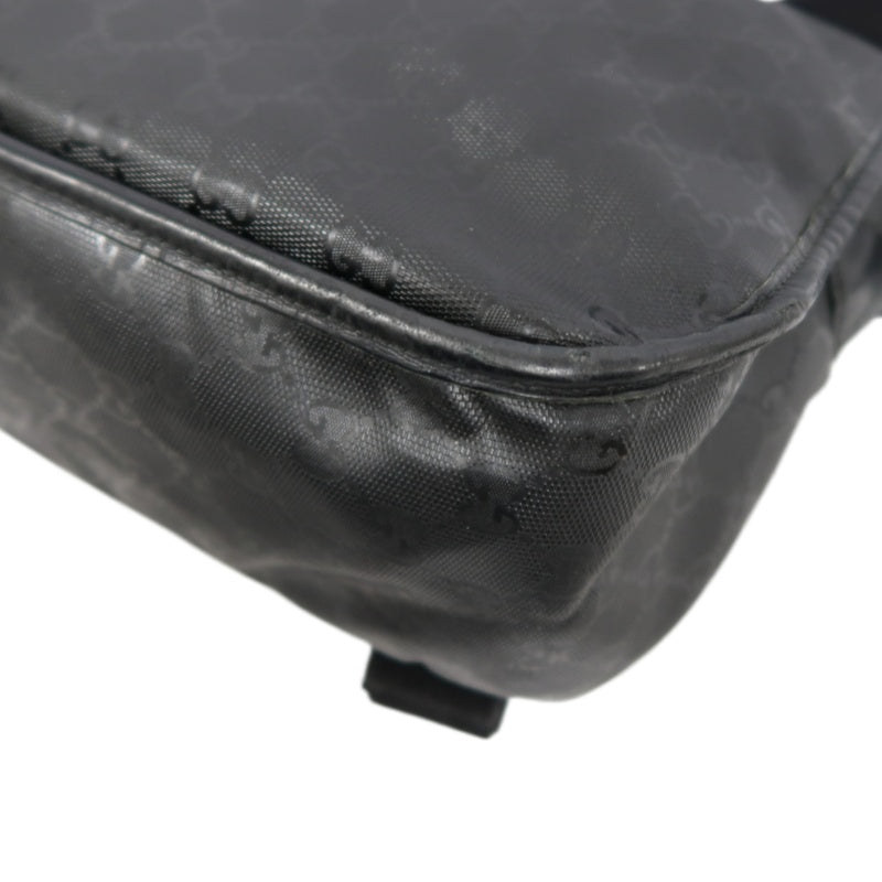 GUCCI GG Imprime Shoulder Bag Black Silver Hardware PVC Flap Crossbody Bag