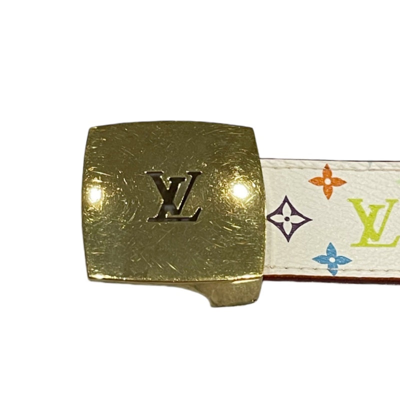 LOUIS VUITTON LV Monogram Multicolore White Canvas PVC Belt Gold Buckle With Box & Dust Bag