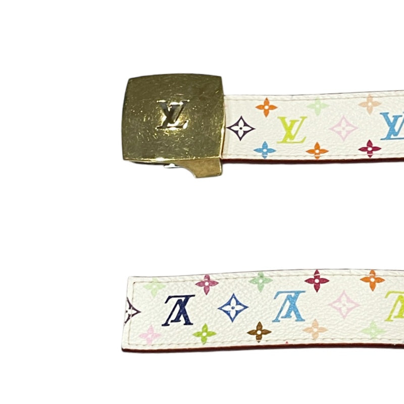 LOUIS VUITTON LV Monogram Multicolore White Canvas PVC Belt Gold Buckle With Box & Dust Bag