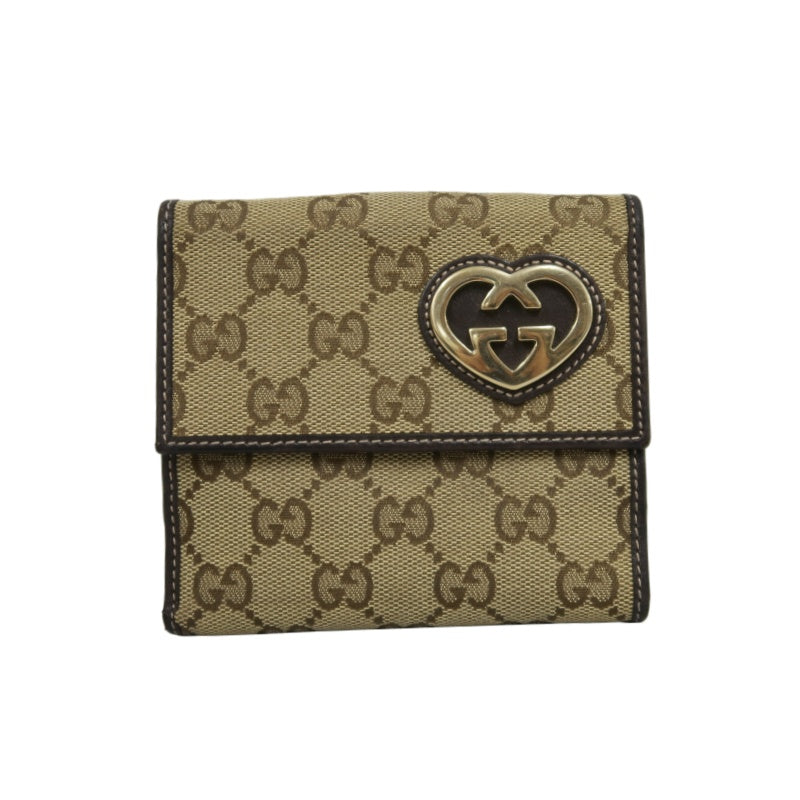 GUCCI GG Canvas Bifold Wallet Beige Gold Hardware With Box