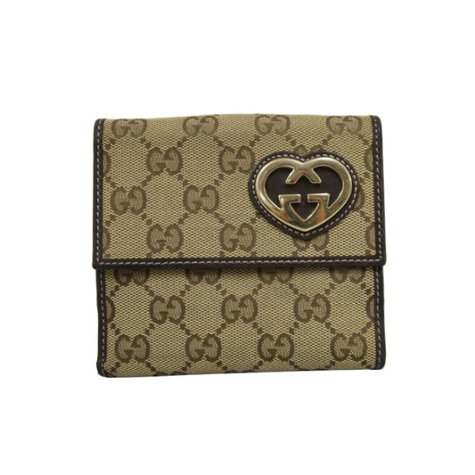 GUCCI GG Canvas Bifold Wallet Beige Gold Hardware With Box
