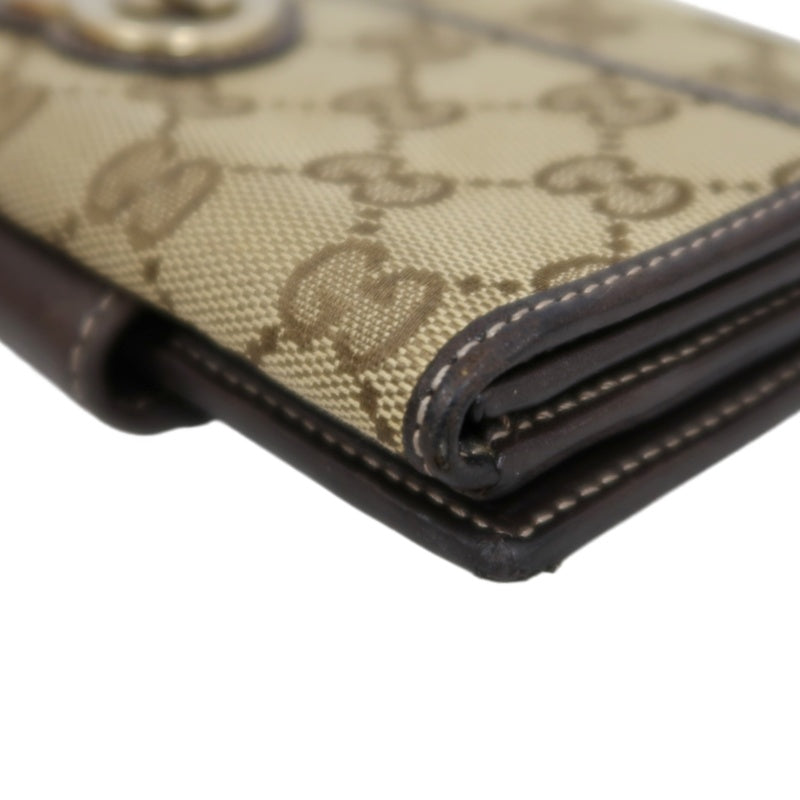 GUCCI GG Canvas Bifold Wallet Beige Gold Hardware With Box