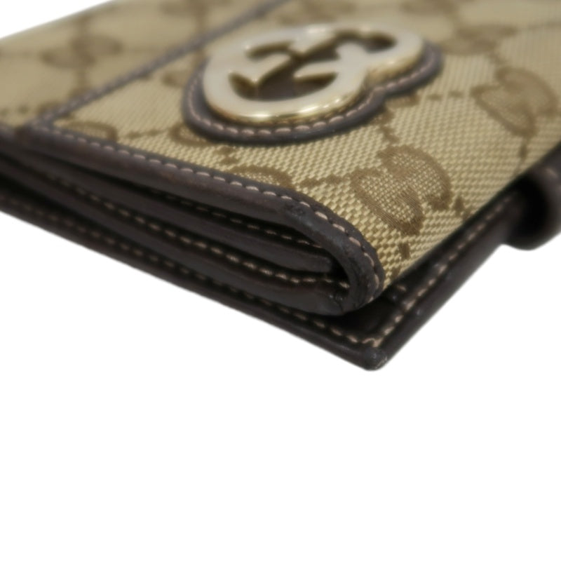 GUCCI GG Canvas Bifold Wallet Beige Gold Hardware With Box