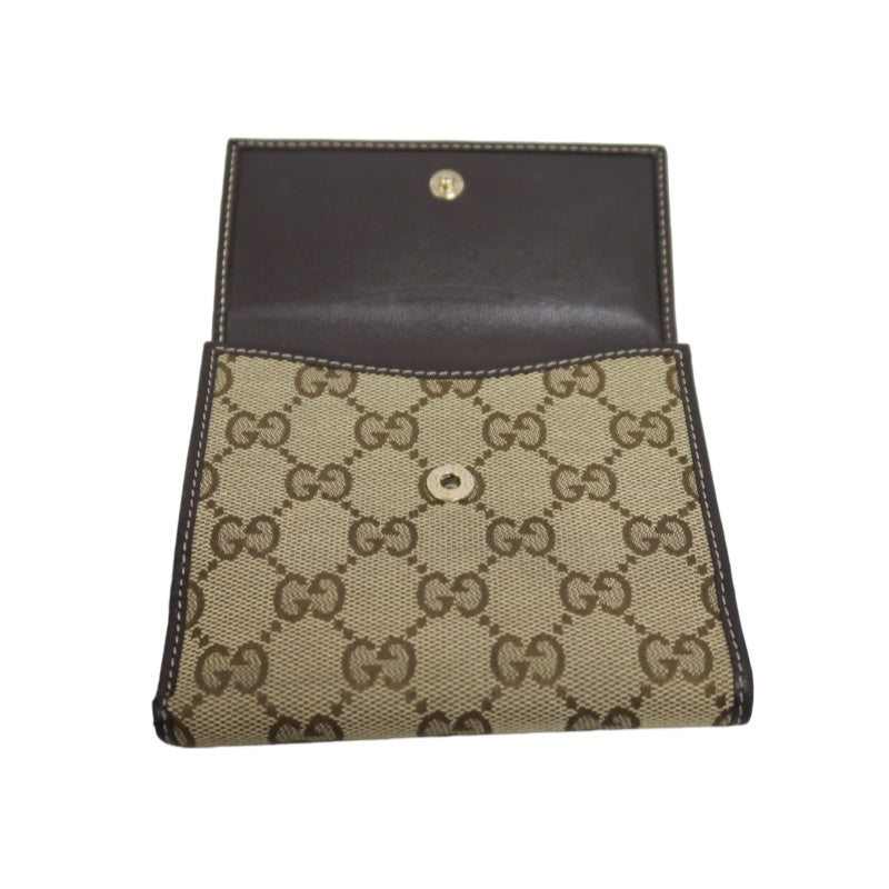 GUCCI GG Canvas Bifold Wallet Beige Gold Hardware With Box