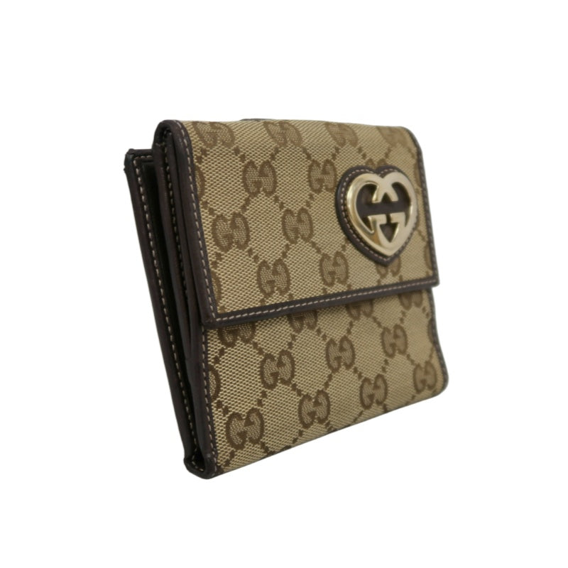 GUCCI GG Canvas Bifold Wallet Beige Gold Hardware With Box