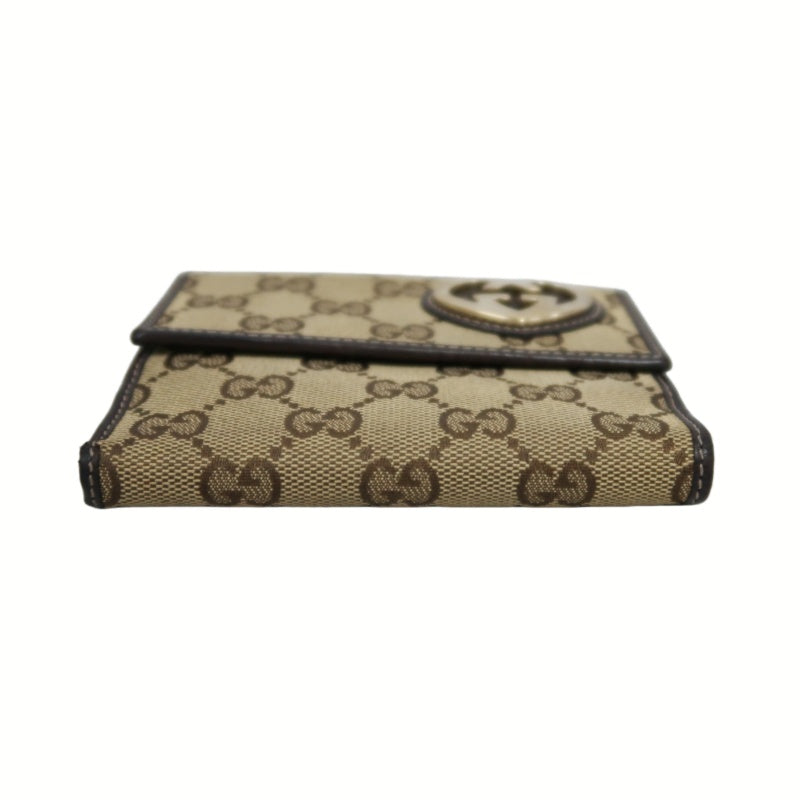 GUCCI GG Canvas Bifold Wallet Beige Gold Hardware With Box