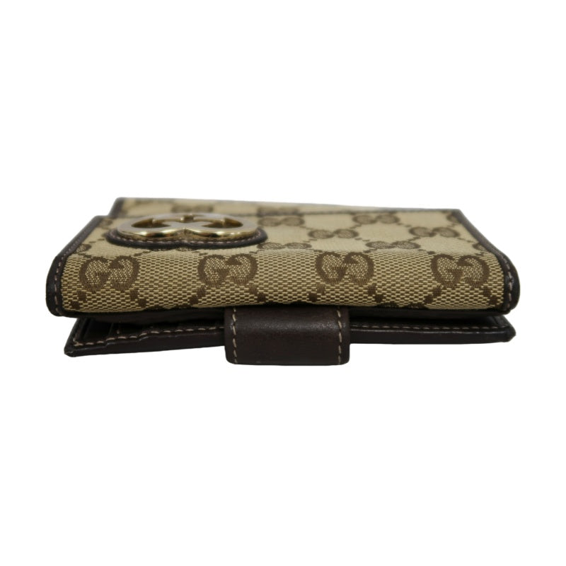 GUCCI GG Canvas Bifold Wallet Beige Gold Hardware With Box