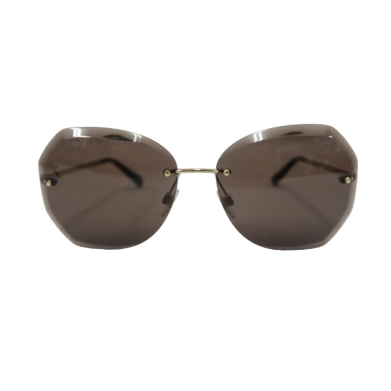 CHANEL Brown Resin Rimless Sunglasses With Gold Hardware, Comes With Original Outer Box, Inner Case And Two Dust Bags