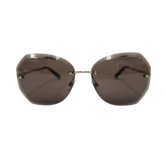 CHANEL Brown Resin Rimless Sunglasses With Gold Hardware, Comes With Original Outer Box, Inner Case And Two Dust Bags