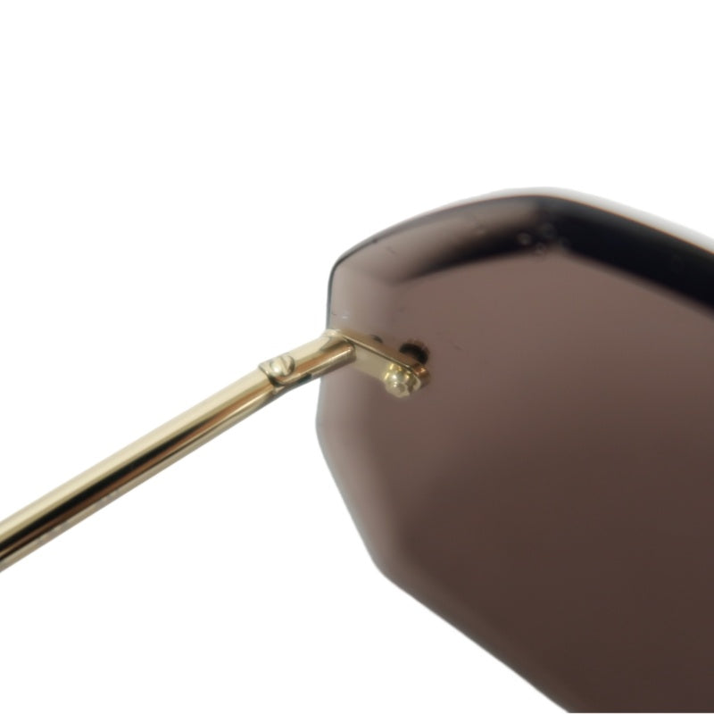 CHANEL Brown Resin Rimless Sunglasses With Gold Hardware, Comes With Original Outer Box, Inner Case And Two Dust Bags