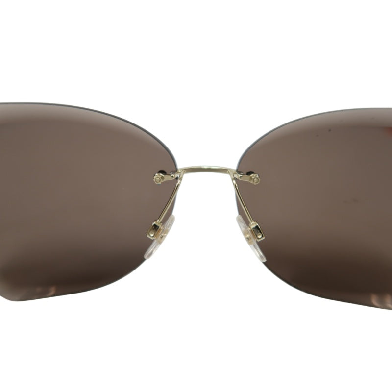 CHANEL Brown Resin Rimless Sunglasses With Gold Hardware, Comes With Original Outer Box, Inner Case And Two Dust Bags