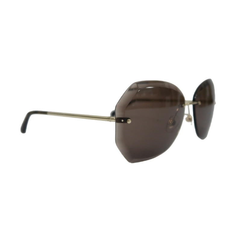 CHANEL Brown Resin Rimless Sunglasses With Gold Hardware, Comes With Original Outer Box, Inner Case And Two Dust Bags