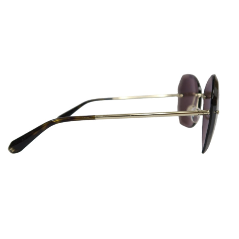 CHANEL Brown Resin Rimless Sunglasses With Gold Hardware, Comes With Original Outer Box, Inner Case And Two Dust Bags