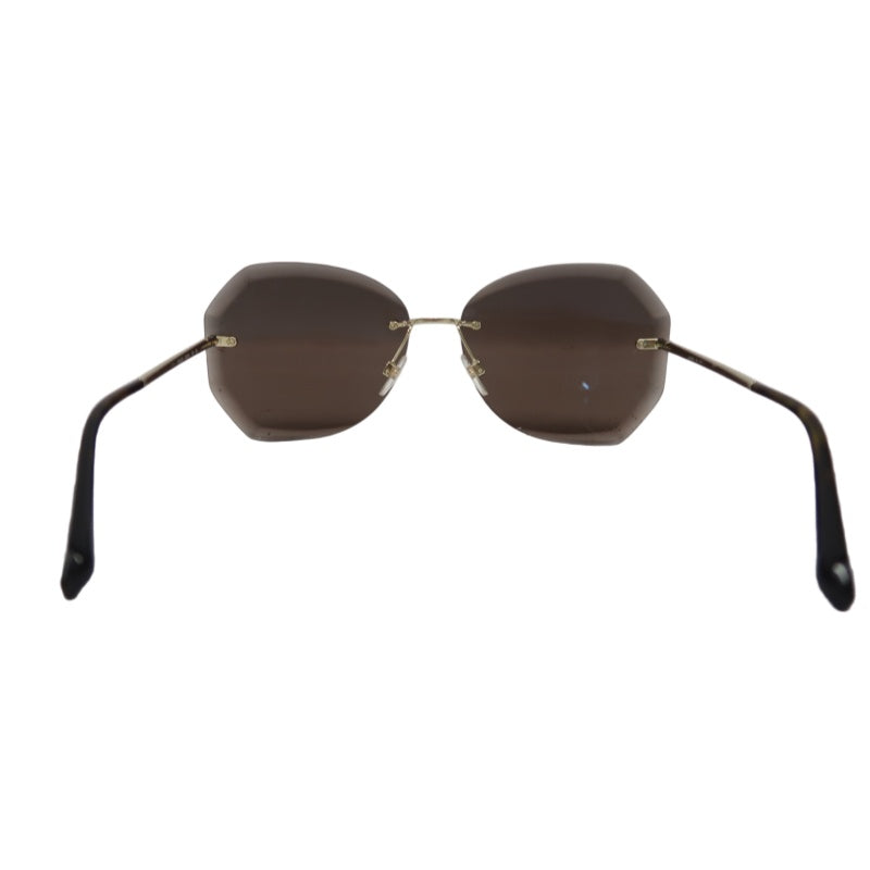 CHANEL Brown Resin Rimless Sunglasses With Gold Hardware, Comes With Original Outer Box, Inner Case And Two Dust Bags