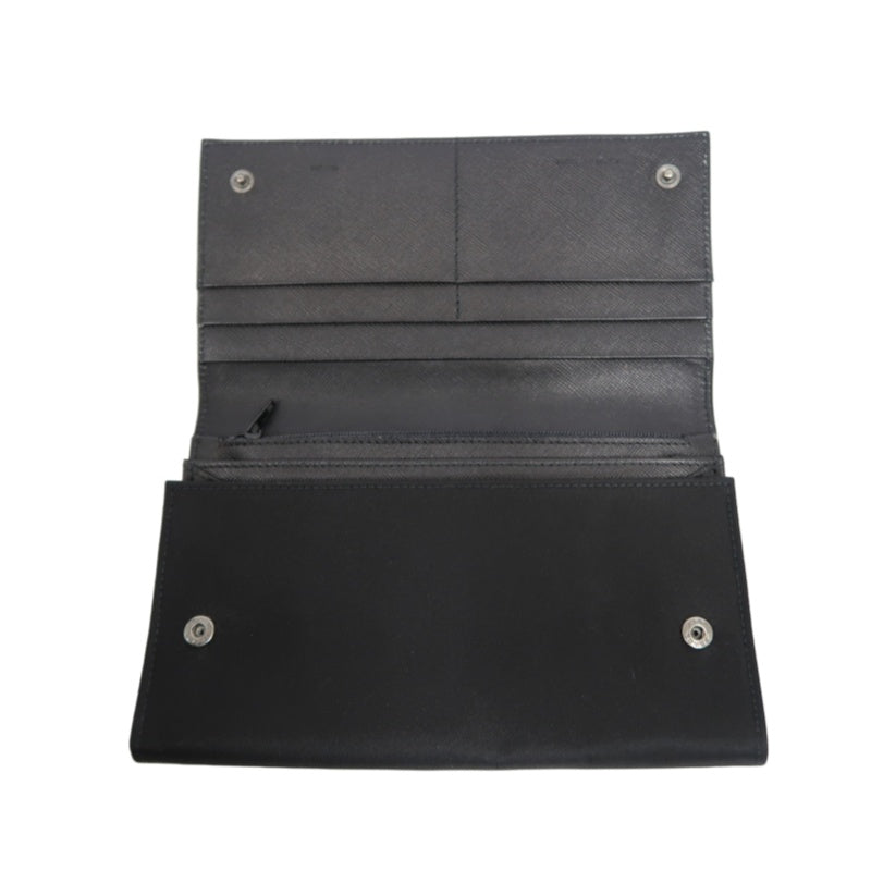 PRADA Tessuto Nylon Trifold Long Wallet Nylon Leather Black Silver Triangle Logo Plate Hardware