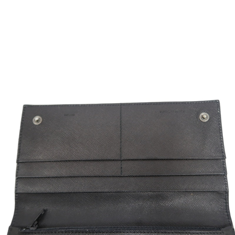PRADA Tessuto Nylon Trifold Long Wallet Nylon Leather Black Silver Triangle Logo Plate Hardware