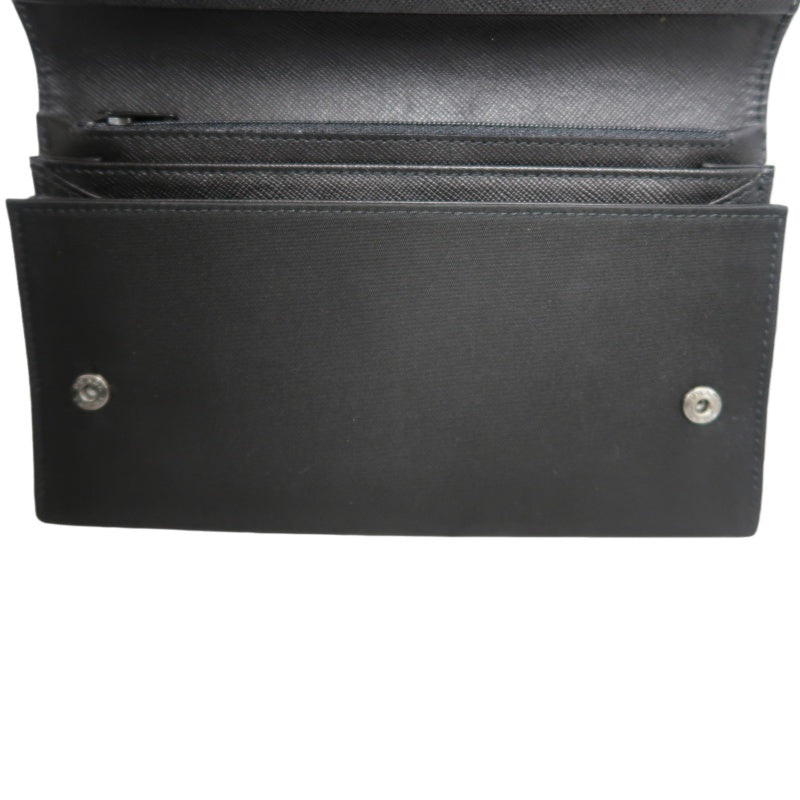 PRADA Tessuto Nylon Trifold Long Wallet Nylon Leather Black Silver Triangle Logo Plate Hardware